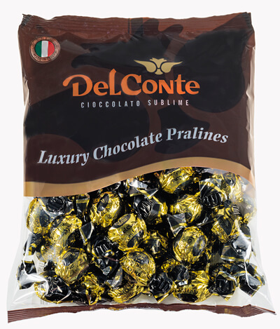 פרלינים שוקולד איטלקי מריר 70% קקאו חלבי 1 ק”ג דל קונטה