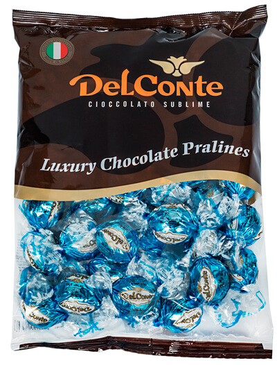 פרלינים שוקולד איטלקי חלבי בד”ץ תכלת 1 ק”ג דל קונטה