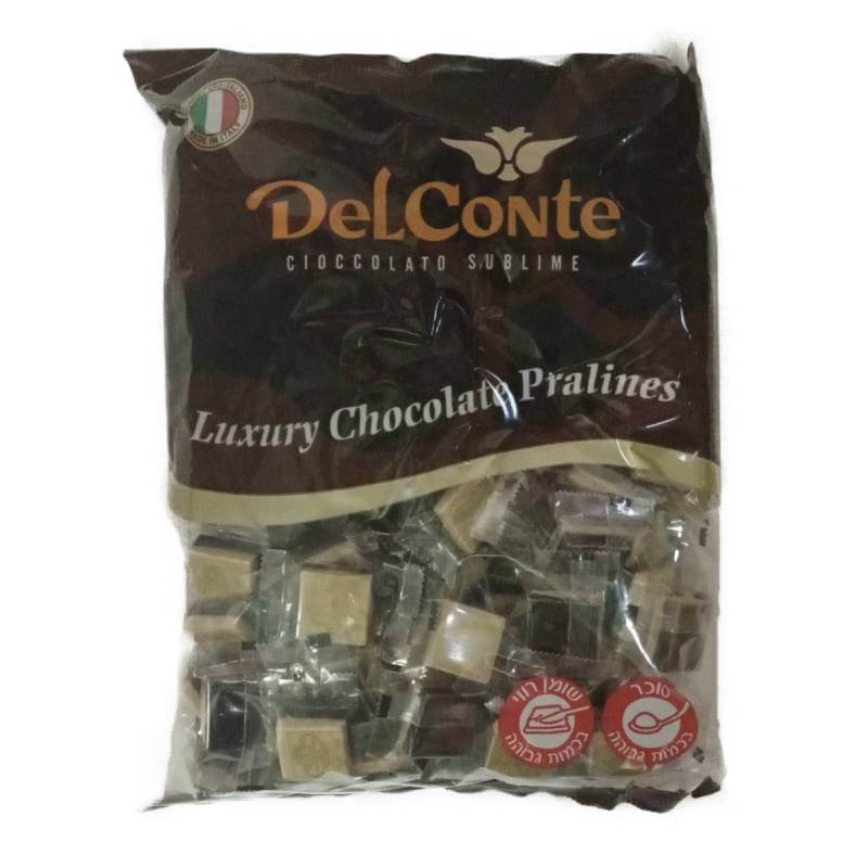 פרלינים שוקולד איטלקי מריר וקרמל מרובעים  1 ק”ג דל קונטה
