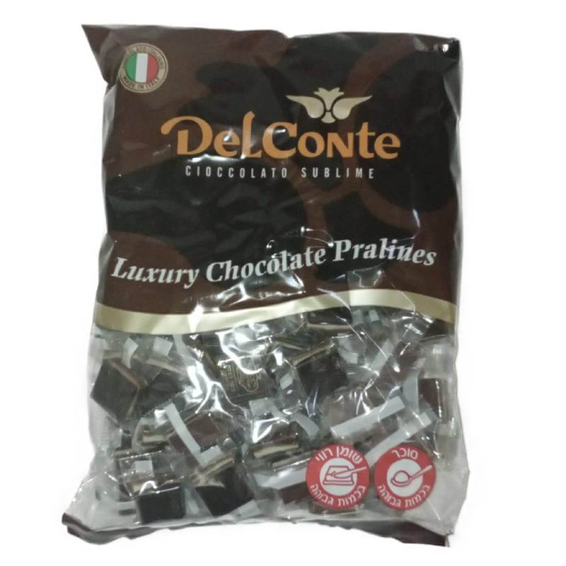 פרלינים שוקולד איטלקי טריפל מריר לבן וחלב מרובעים  1 ק”ג דל קונטה