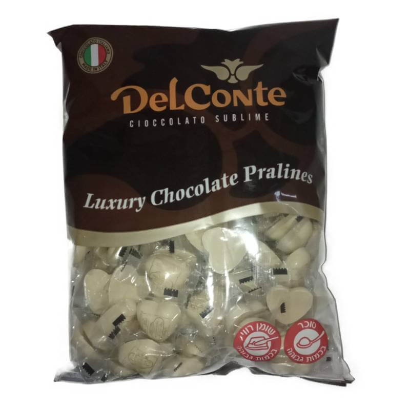 פרלינים שוקולד איטלקי לבבות לבן  1 ק”ג דל קונטה