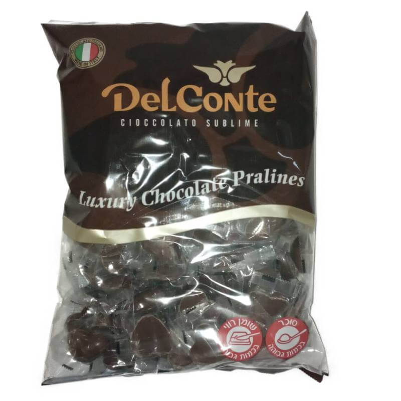 פרלינים שוקולד איטלקי לבבות חלב אריזה שקופה  1 ק”ג דל קונטה